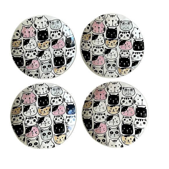 Spectrum Designz KITTY CAT FRIENDS 8in Salad Plate Set of 4 New - Picture 3 of 13